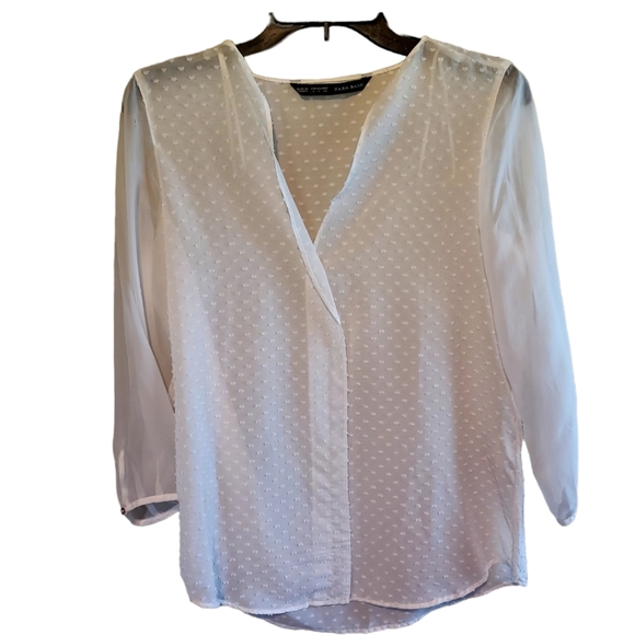 ZARA BASIC Sheer Ivory V-Neckline Blouse Size S - Picture 1 of 5
